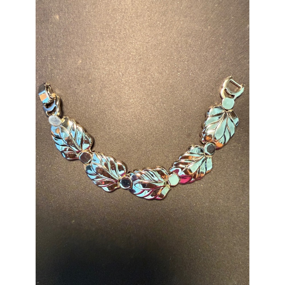 Vintage Ballou Silver Tone Comet Leaf Link Bracelet Star in Diamond Signed 7in